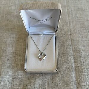 14K White Gold heart necklace with pink sapphire and small diamond